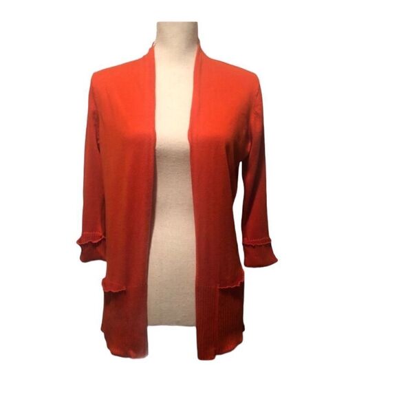 August Silk Light Open Front Sweater 3/4 Sleeve Size Medium Petite - Picture 1 of 10